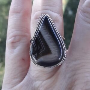 New Botswana Agate 925 Silver Ring.